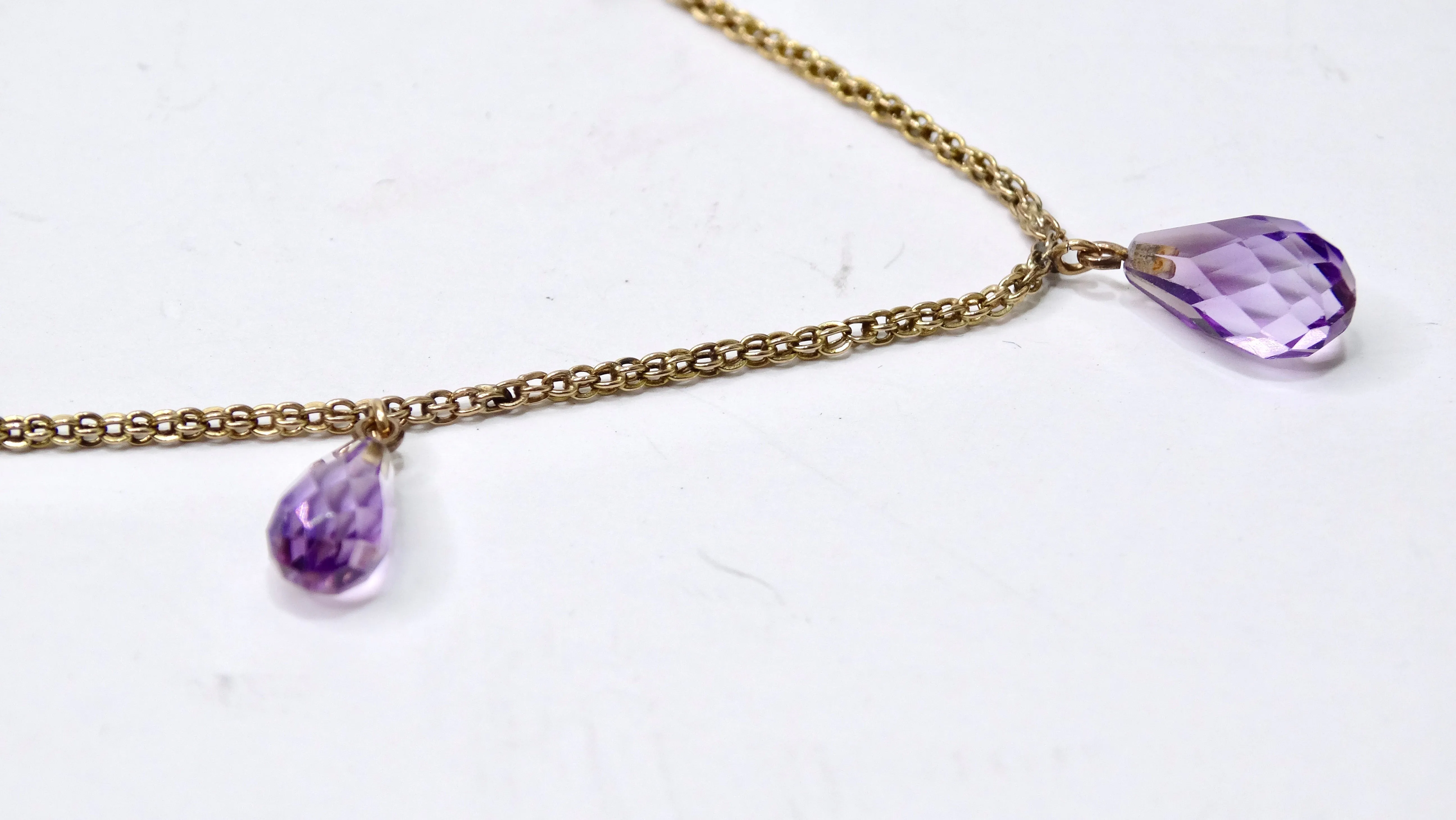14k Gold and Amethyst Teardrop Necklace
