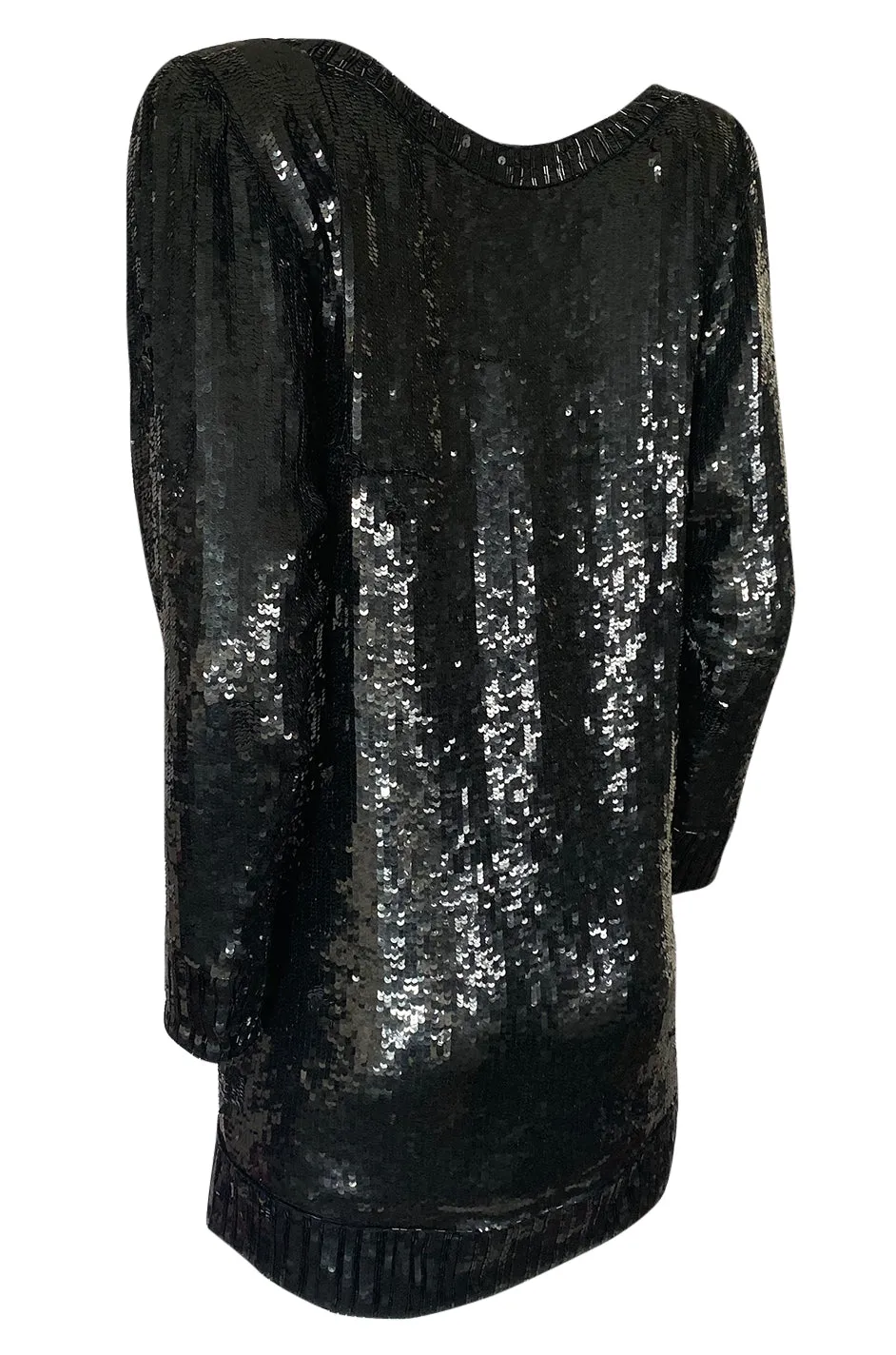 1980s Yves Saint Laurent Densely Covered Black Sequin Micro Mini or Tunic
