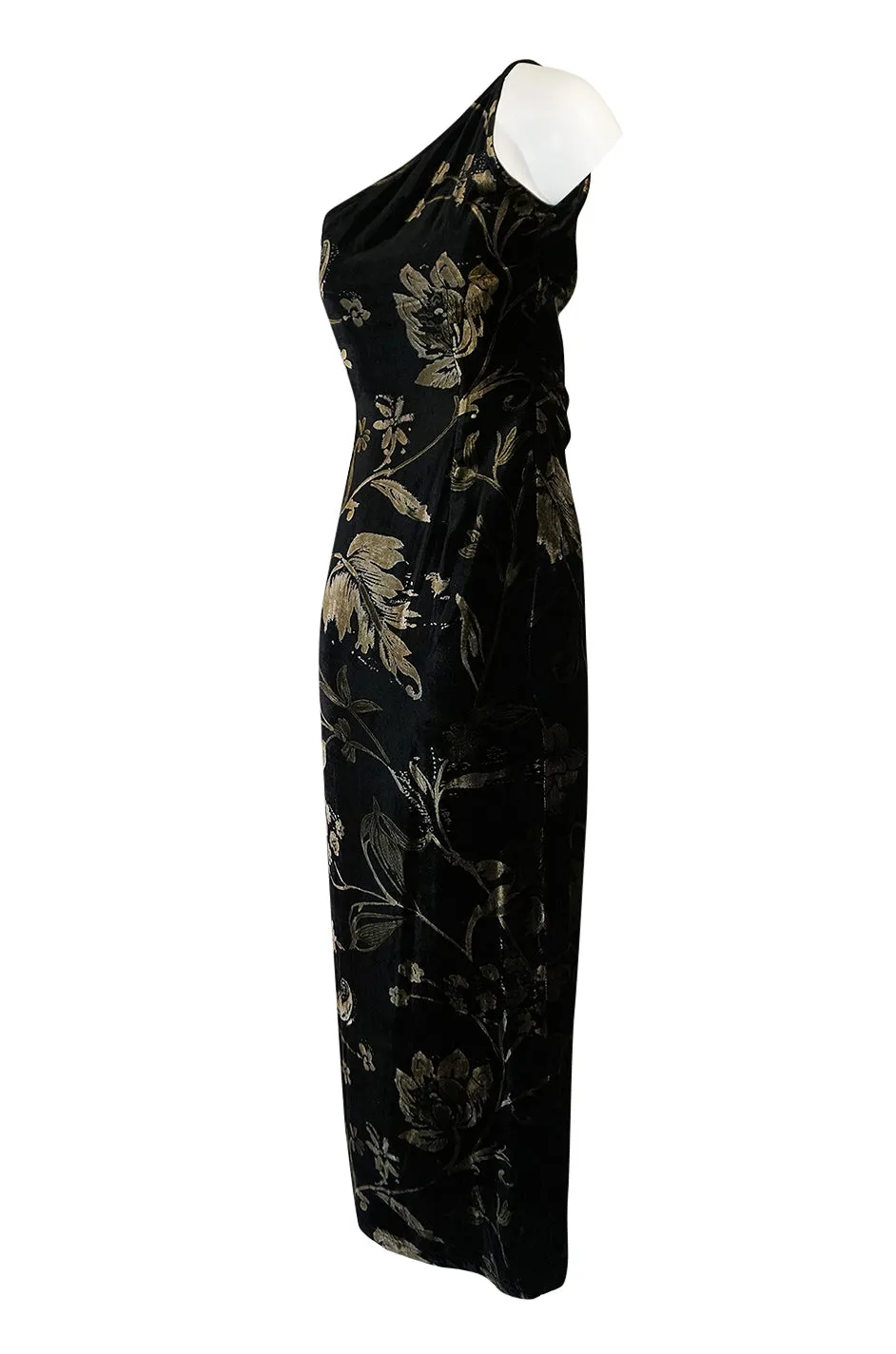 1980s Yves Saint Laurent One Shoulder Velvet Dress