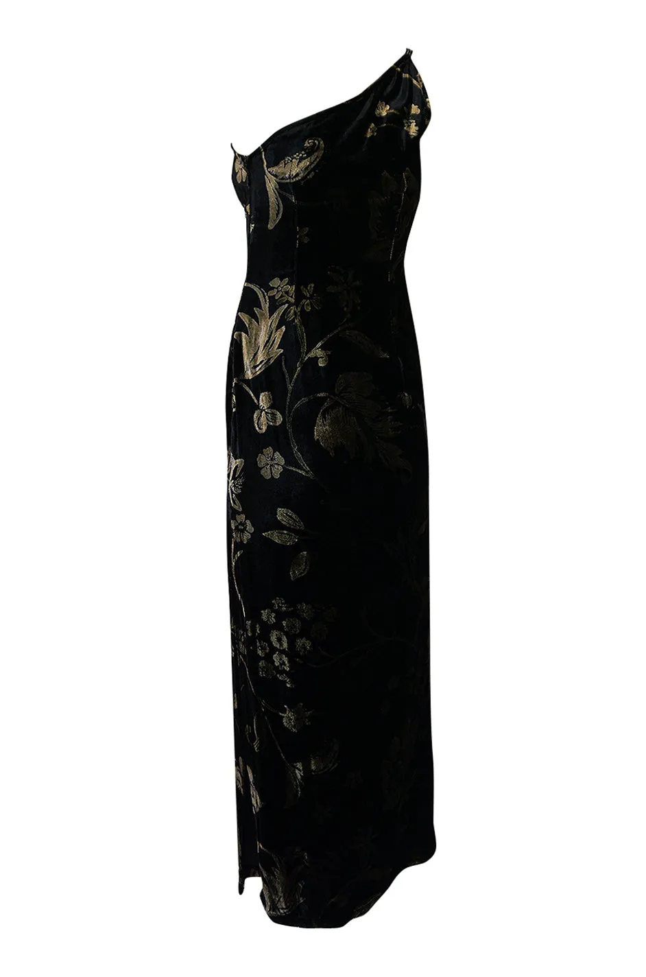 1980s Yves Saint Laurent One Shoulder Velvet Dress