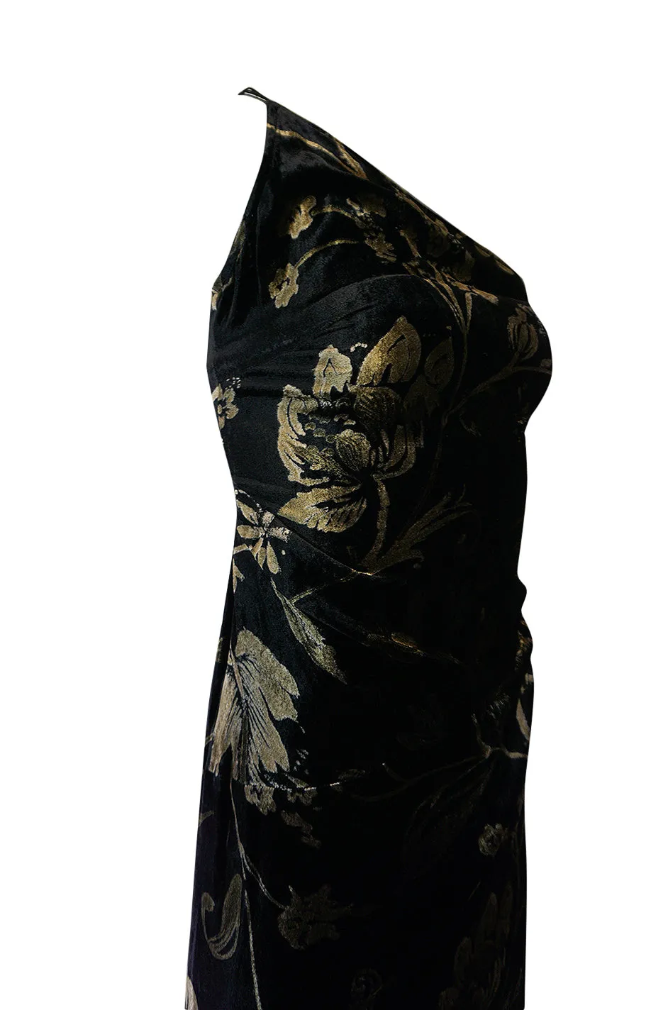 1980s Yves Saint Laurent One Shoulder Velvet Dress