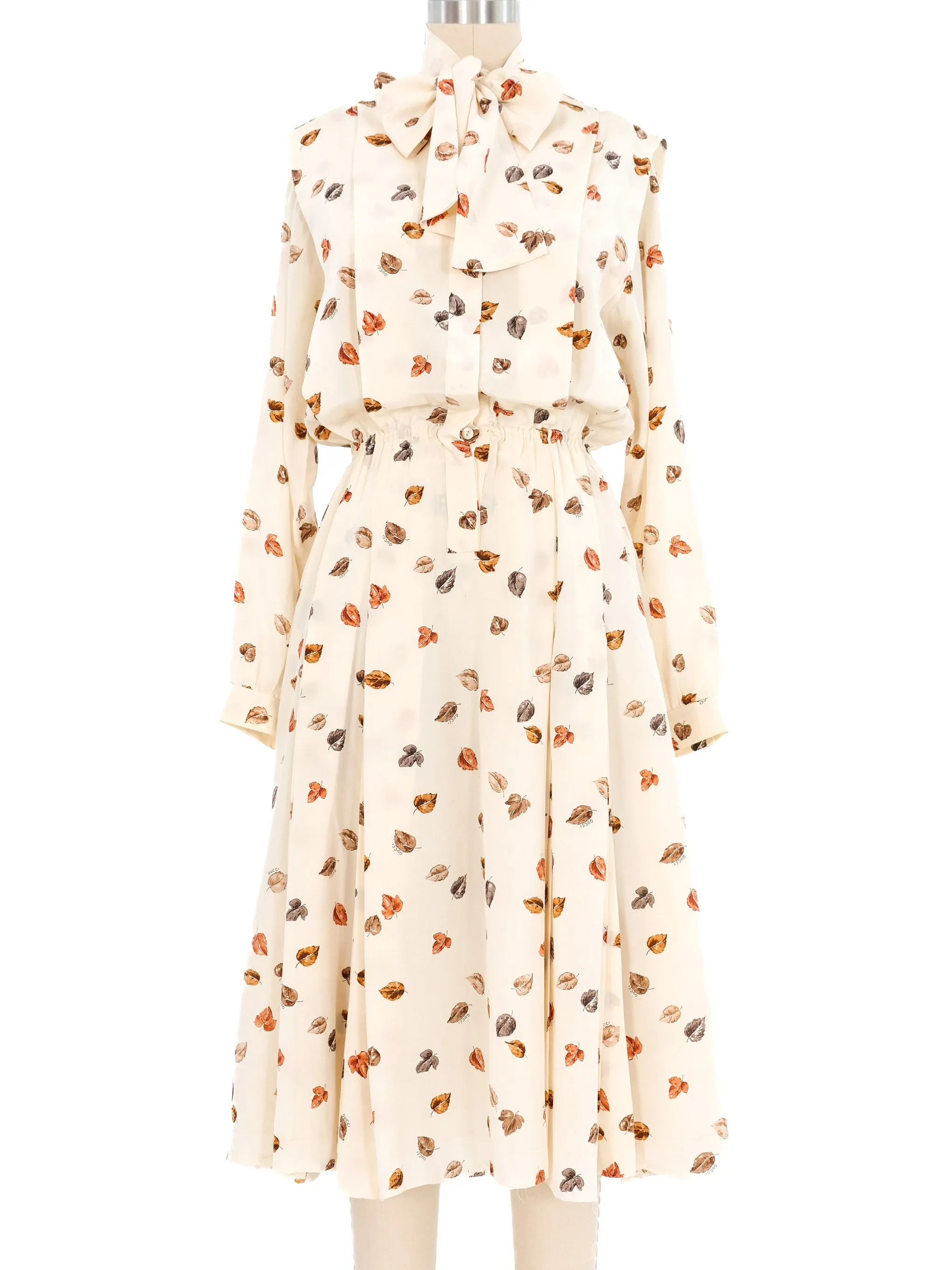 1981 Gucci Leaf Print Shirt Dress