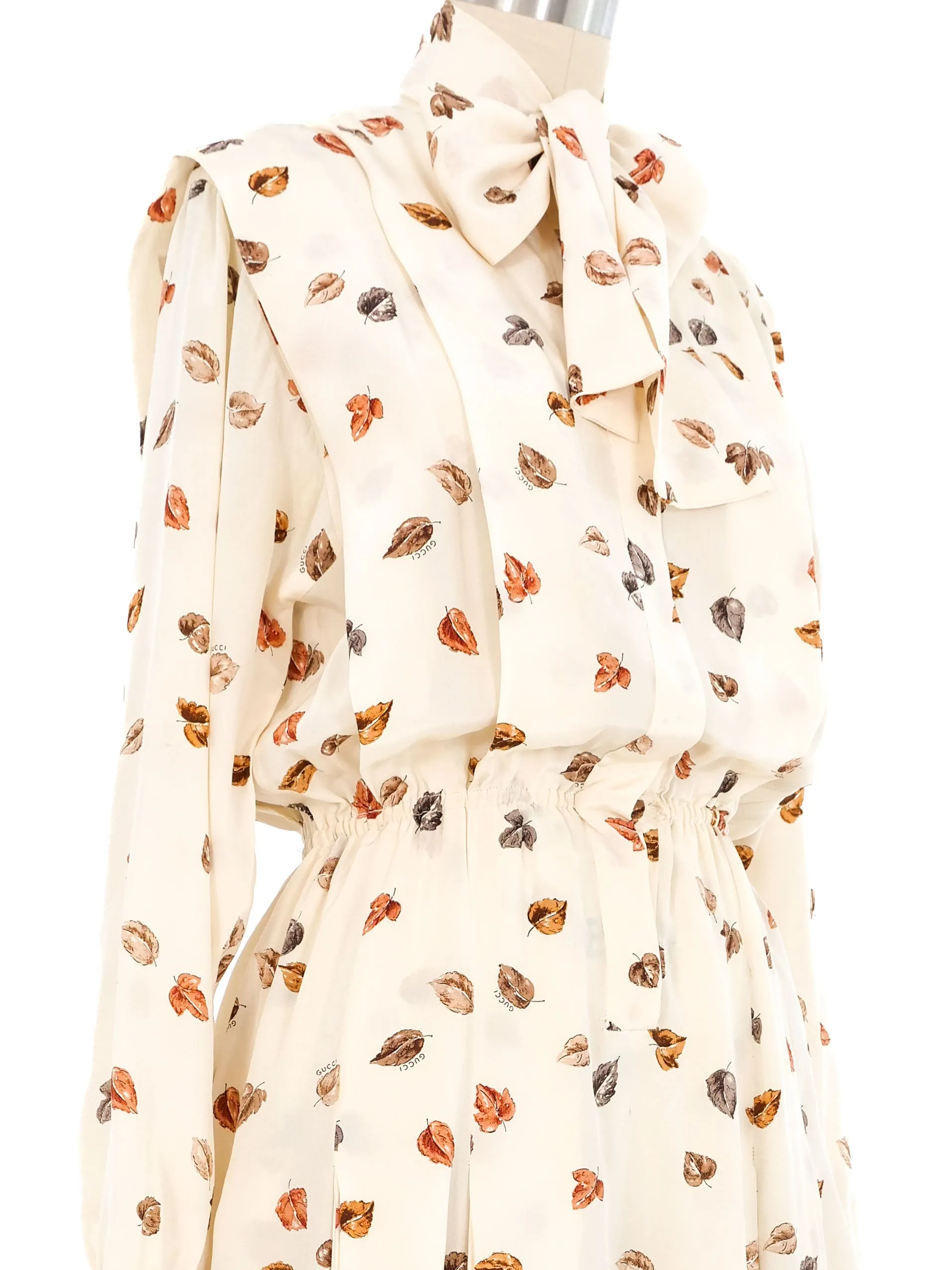 1981 Gucci Leaf Print Shirt Dress