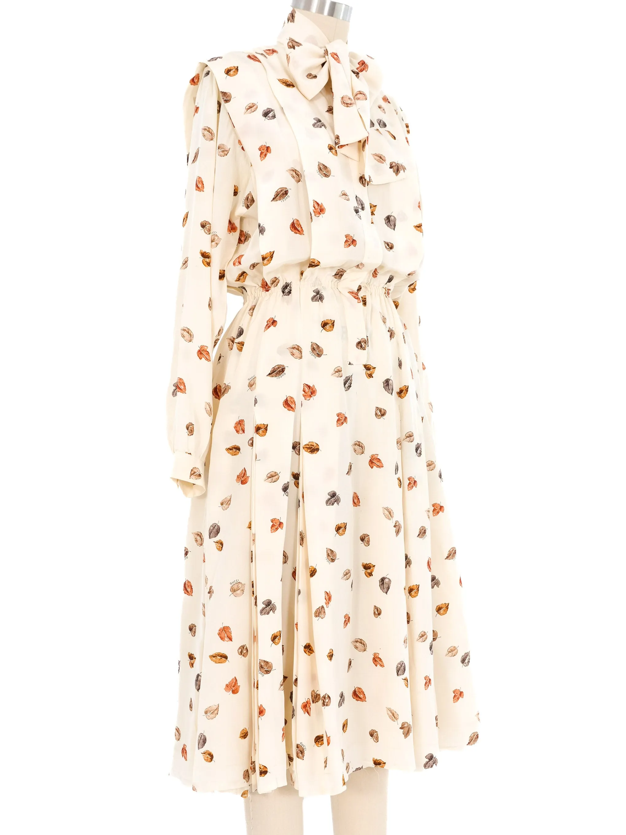 1981 Gucci Leaf Print Shirt Dress