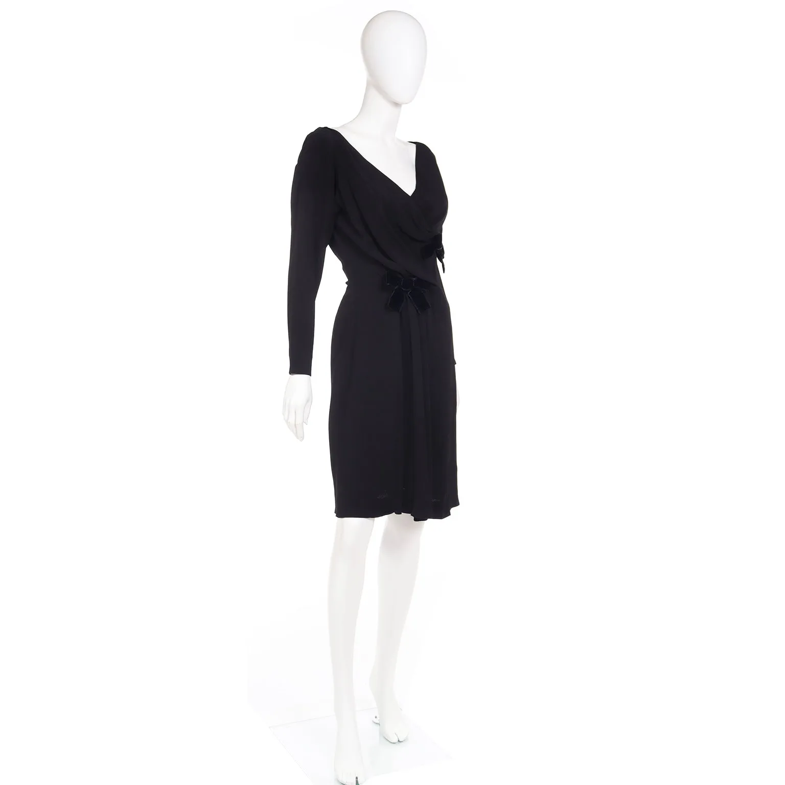 1990 Yves Saint Laurent Documented Runway Black Bow Dress