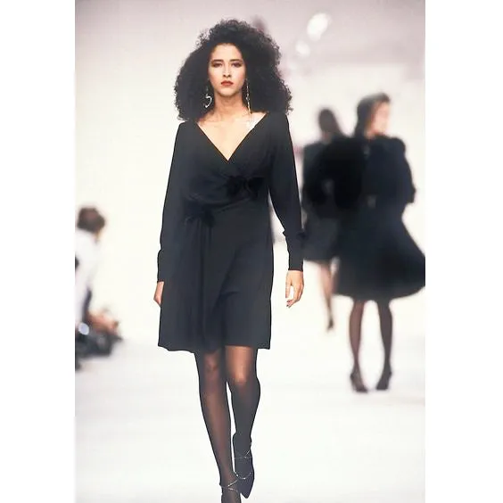 1990 Yves Saint Laurent Documented Runway Black Bow Dress