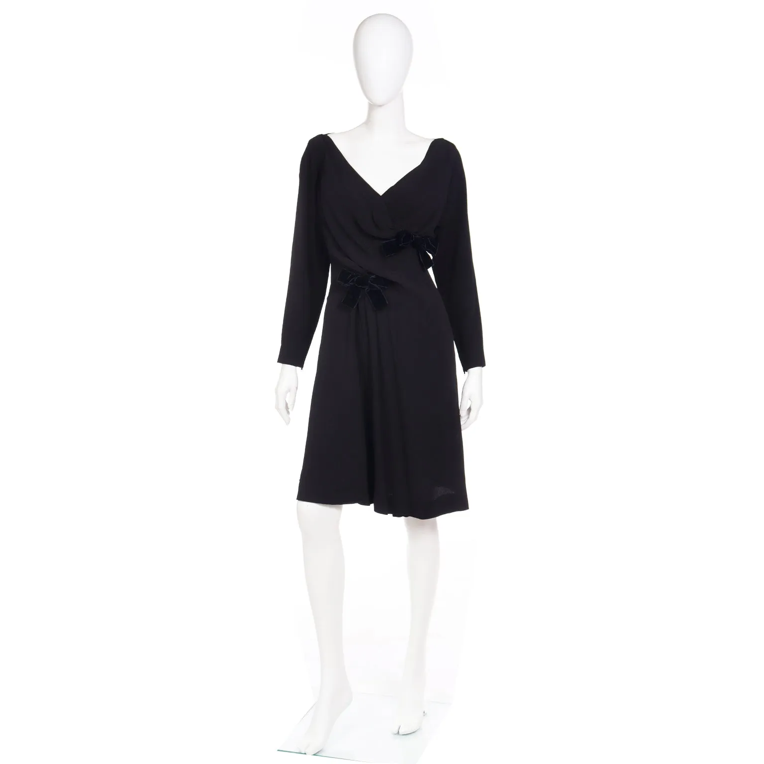 1990 Yves Saint Laurent Documented Runway Black Bow Dress