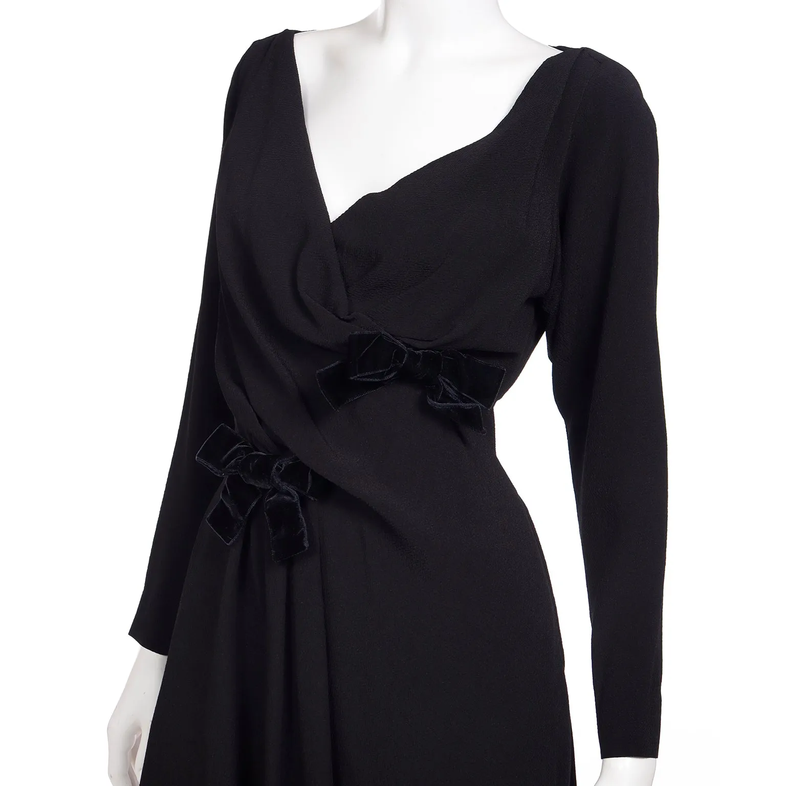 1990 Yves Saint Laurent Documented Runway Black Bow Dress
