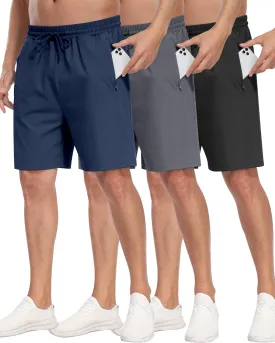 3 Pack Men's Athletic Running Shorts with Zipper Pockets,Gym Workout Basketball Hiking Shorts for Men