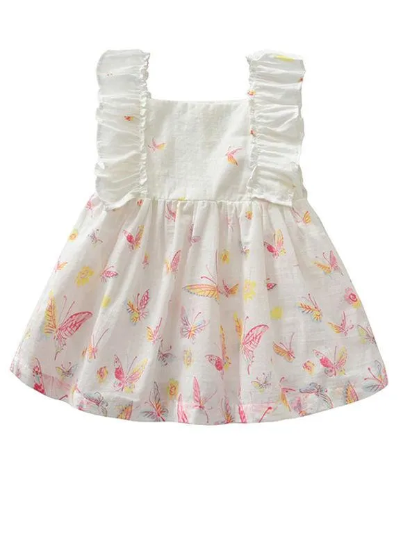 3-Piece Summer Toddler Baby Girl Clothes Outfits Ruffle Butterfly Dress Brief Bow Headband