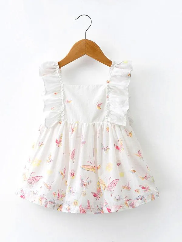 3-Piece Summer Toddler Baby Girl Clothes Outfits Ruffle Butterfly Dress Brief Bow Headband