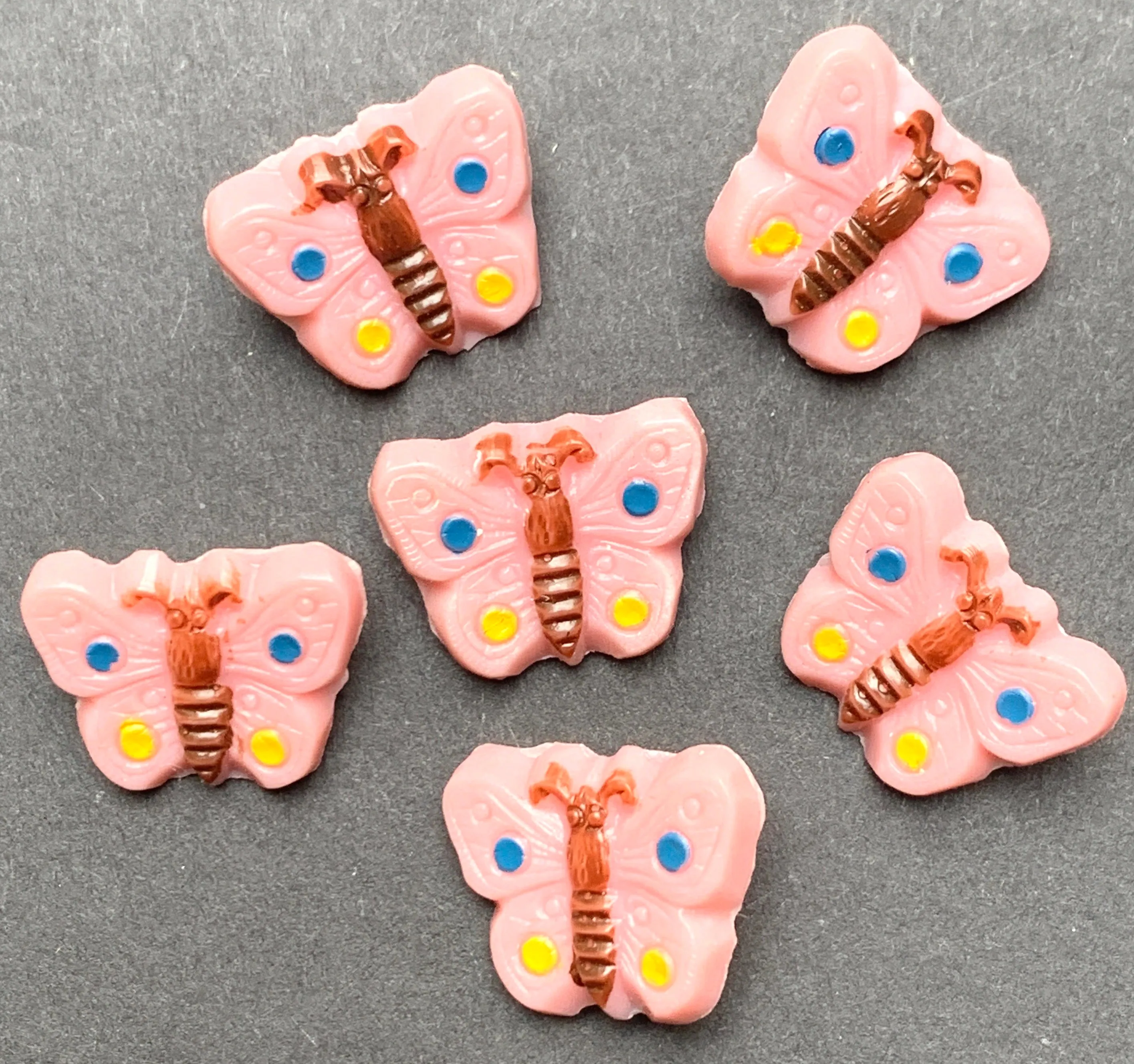 6 Happy Pink  Butterfly Vintage Buttons - 1.5cm wide