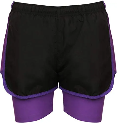 AA Sportswear Womens Shorts for Active Wear Jogging Running Gym Cycling Wear Breathable Black-Purple