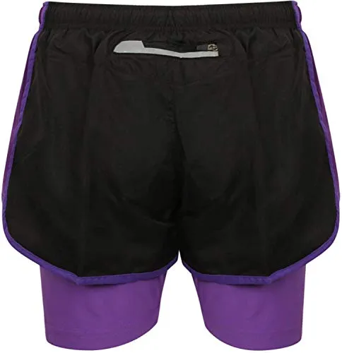 AA Sportswear Womens Shorts for Active Wear Jogging Running Gym Cycling Wear Breathable Black-Purple