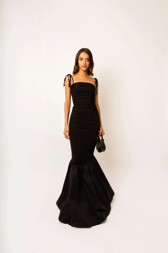 Alexa Black Fishtail Maxi Dress