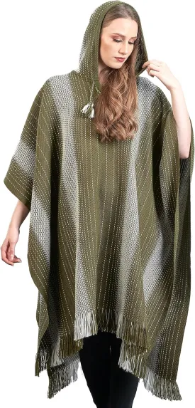 Alpaca Hooded Poncho for Women- Hippie Cloak Cape with Hood - WomensTraditional Serape Knitted with Alpaca Wool