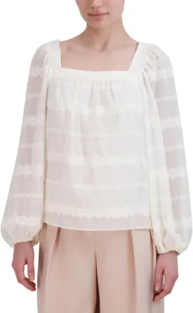 BCBGMAXAZRIA Women's Square Neck Long Balloon Sleeve Pullover Blouse