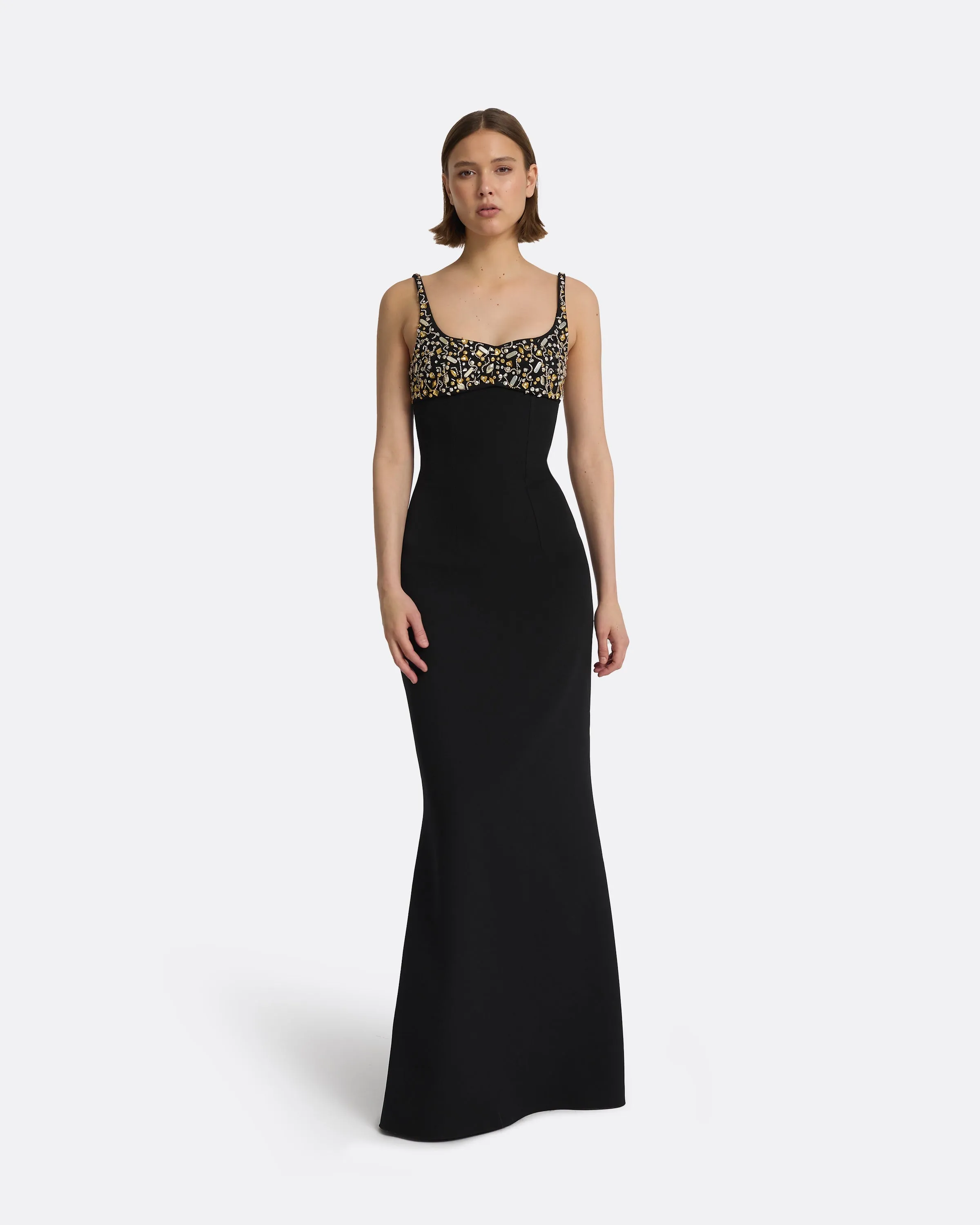 Beatriz Black & Celestial Scatter Embroidery Long Dress