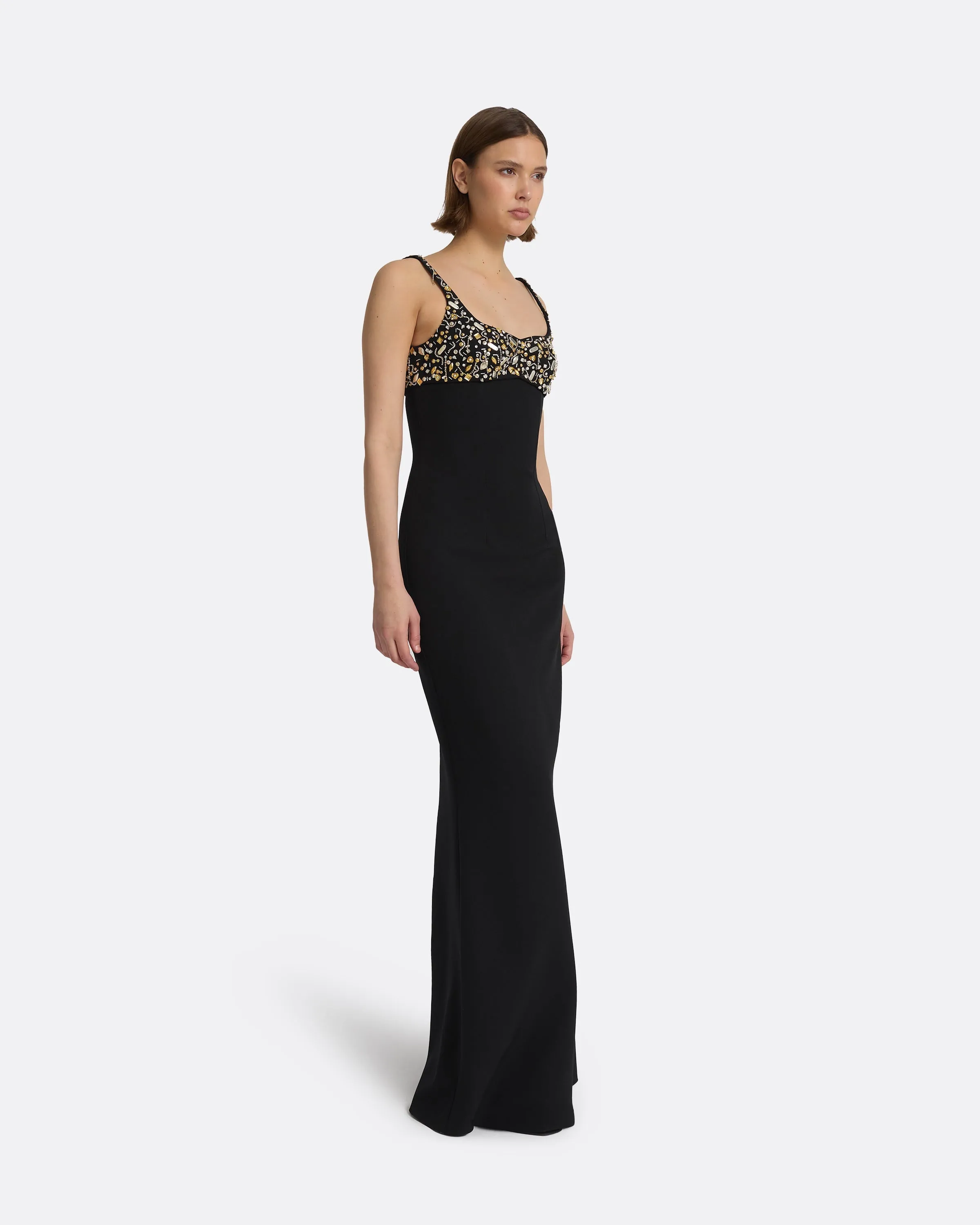 Beatriz Black & Celestial Scatter Embroidery Long Dress