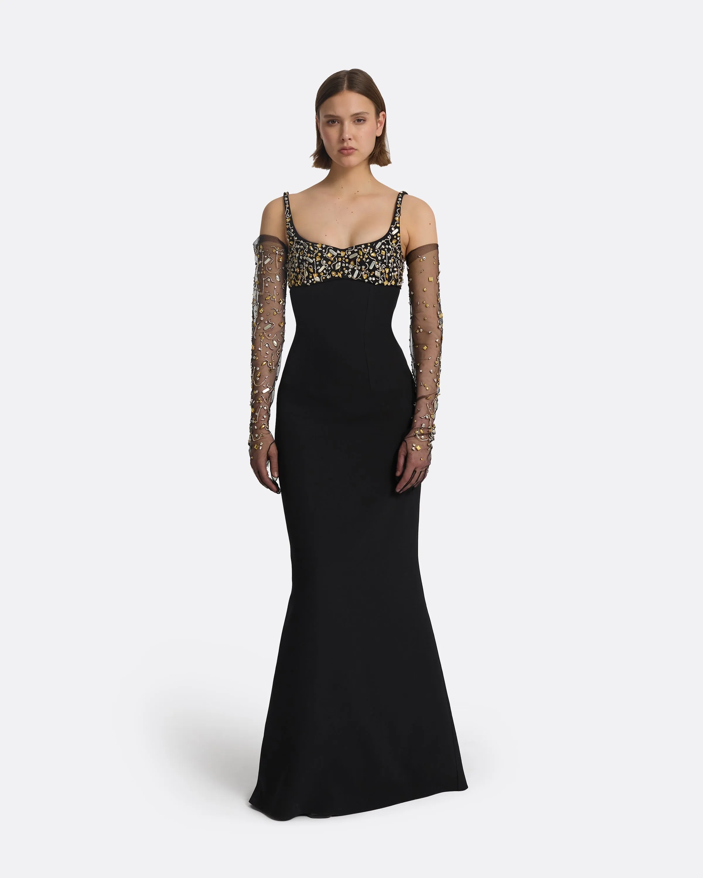 Beatriz Black & Celestial Scatter Embroidery Long Dress