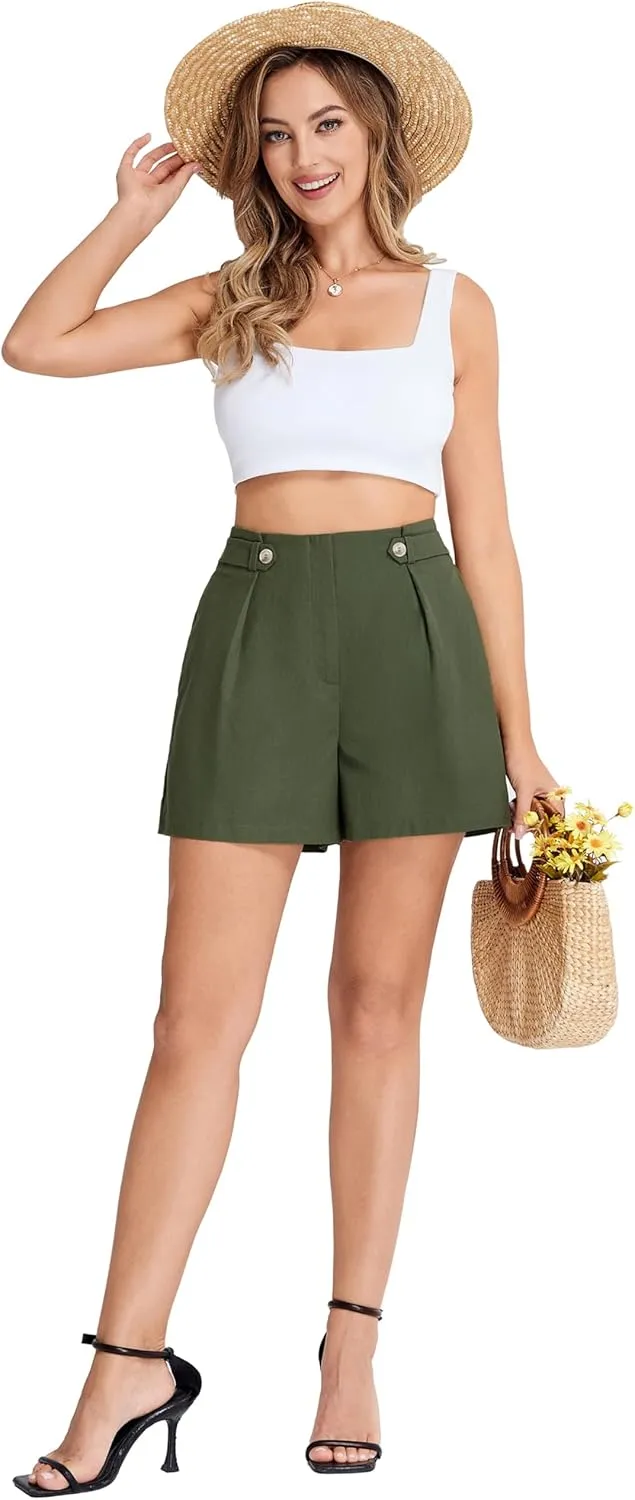 Belle Poque Linen Shorts for Women 2025 Summer Trendy Shorts Elastic High Waisted Dressy Casual Shorts with Pockets