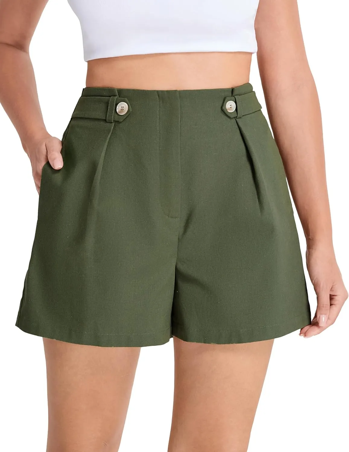 Belle Poque Linen Shorts for Women 2025 Summer Trendy Shorts Elastic High Waisted Dressy Casual Shorts with Pockets
