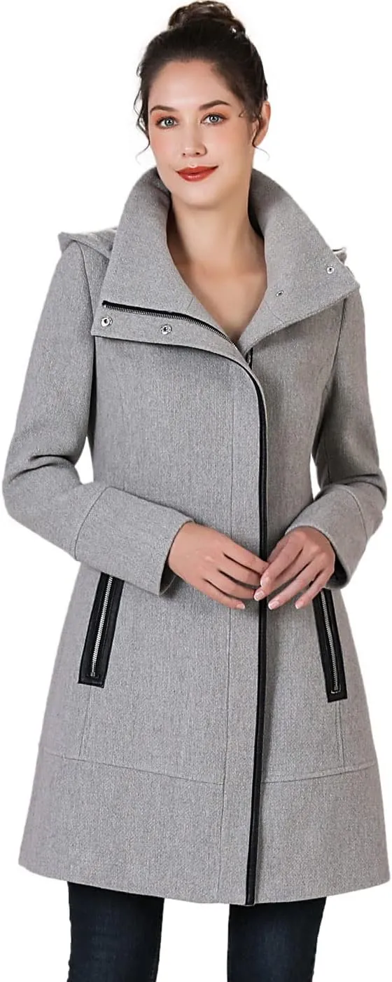 BGSD Women Meg Wool Blend Hooded Asymmetric Zipper Walking Coat (Also available in Plus Size and Petite)