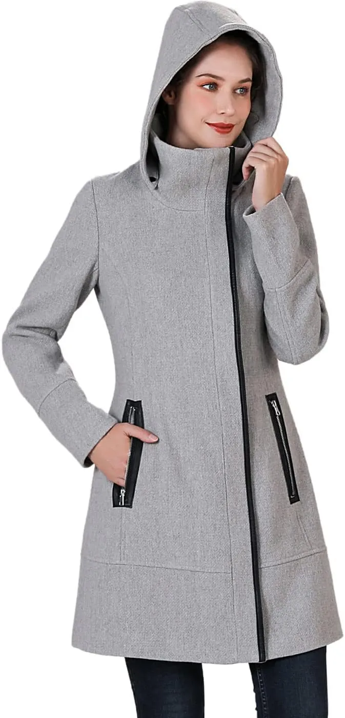 BGSD Women Meg Wool Blend Hooded Asymmetric Zipper Walking Coat (Also available in Plus Size and Petite)