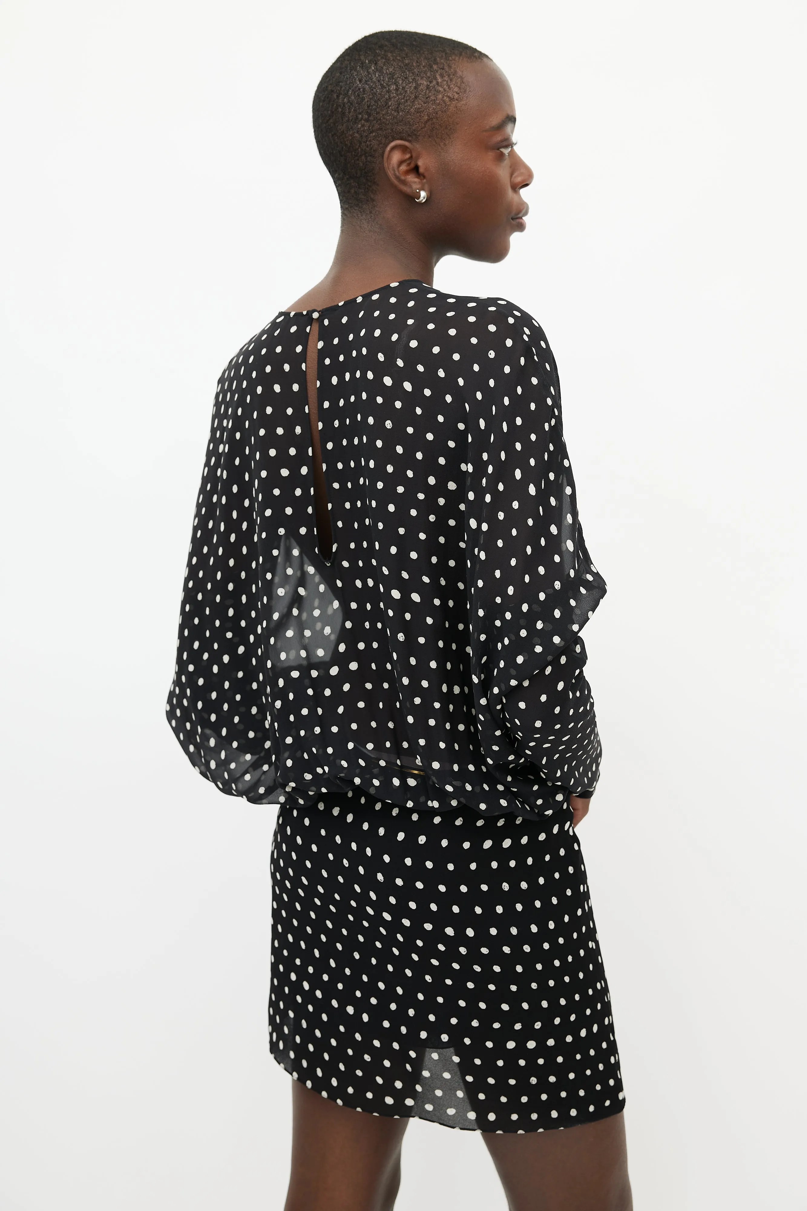 Black & White Sheer Polka Dot Silk Dress