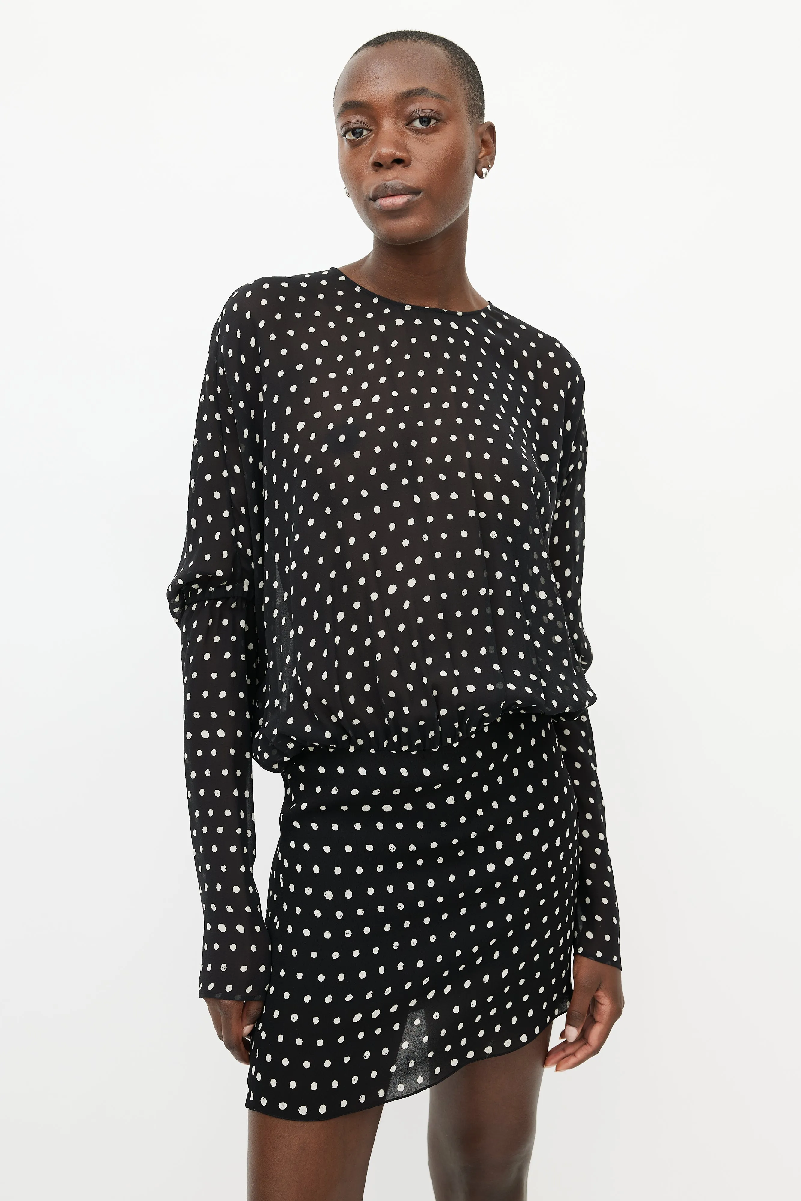 Black & White Sheer Polka Dot Silk Dress