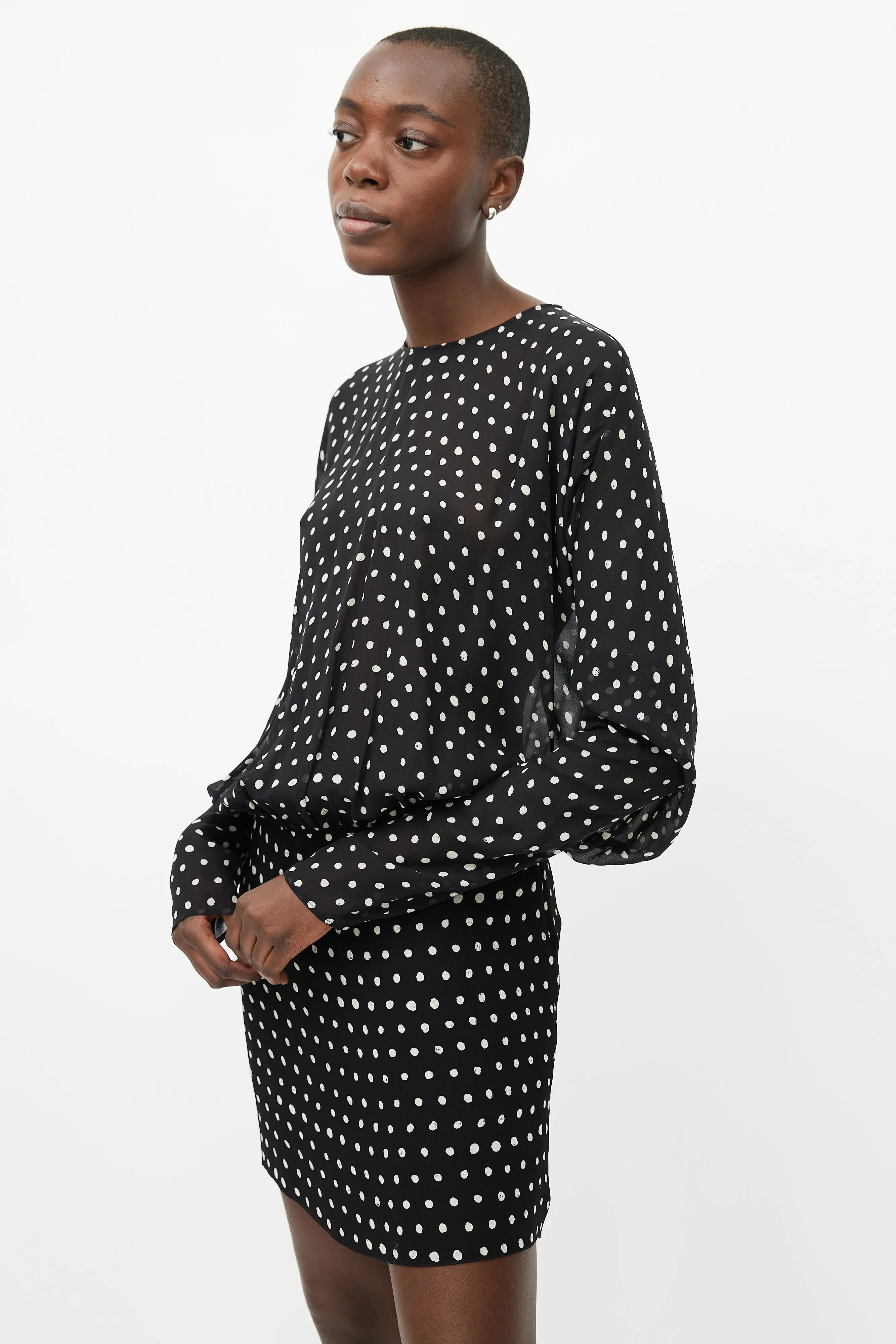 Black & White Sheer Polka Dot Silk Dress