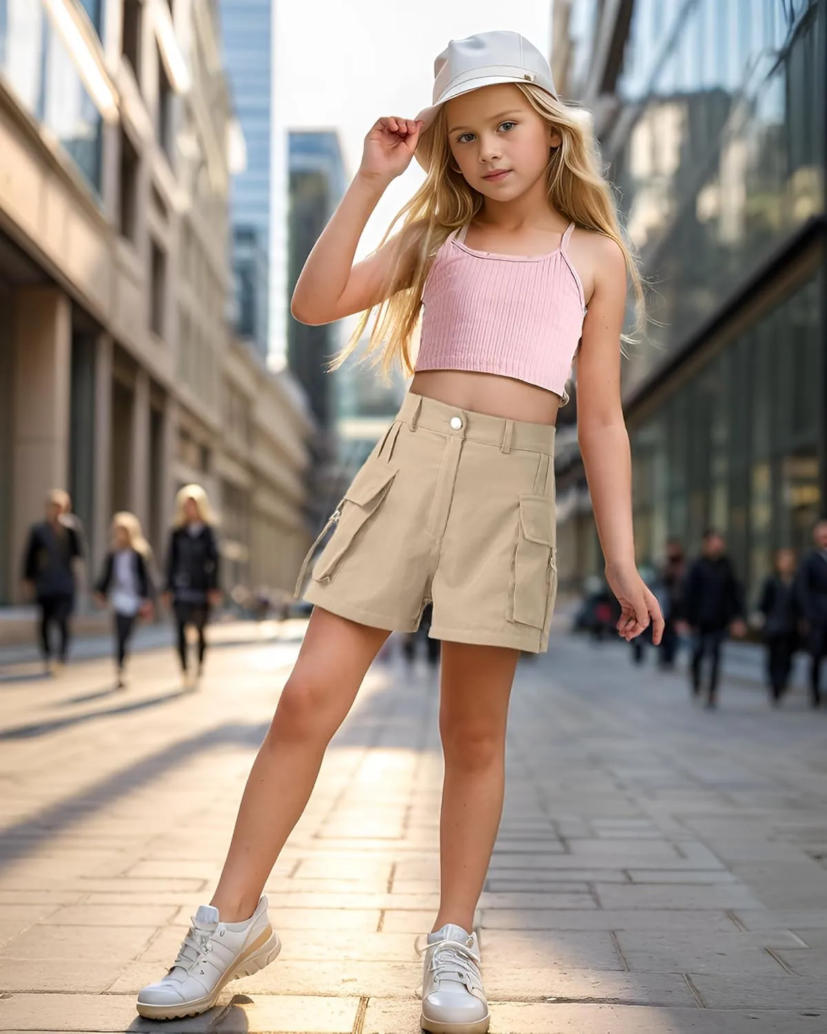 BOOPH Girls Hiking Cargo Shorts Kids Lightweight Pockets Athletic Summer Casual Uniform Shorts for Girls 6-14Y