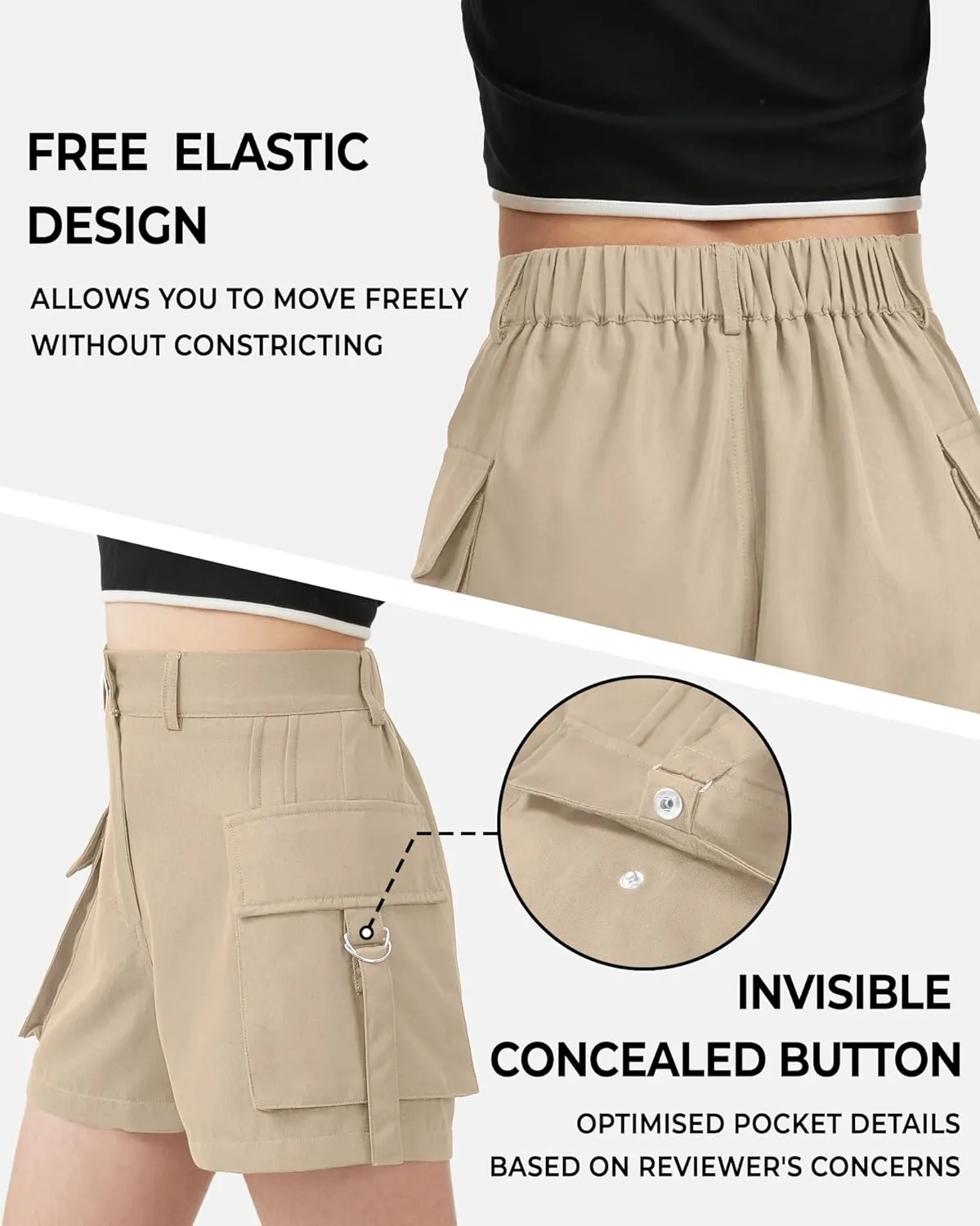 BOOPH Girls Hiking Cargo Shorts Kids Lightweight Pockets Athletic Summer Casual Uniform Shorts for Girls 6-14Y