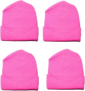 Brand. Wholesale 4 Pieces Unisex Neon Knit Long Cuff Ski Plain Beanie Hats Cap Solid Color Beany