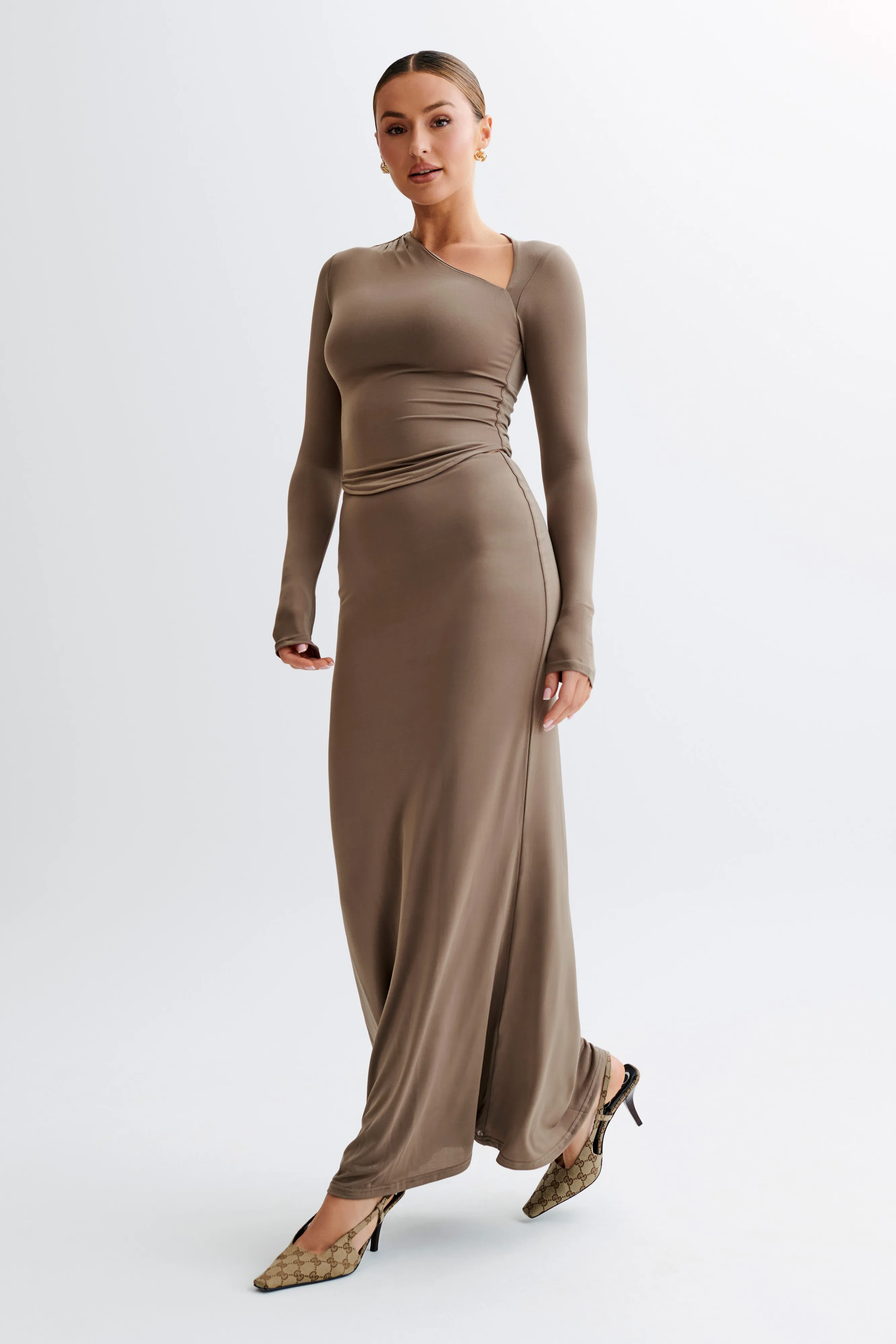 Bruna Slinky Fishtail Maxi Skirt - Coco