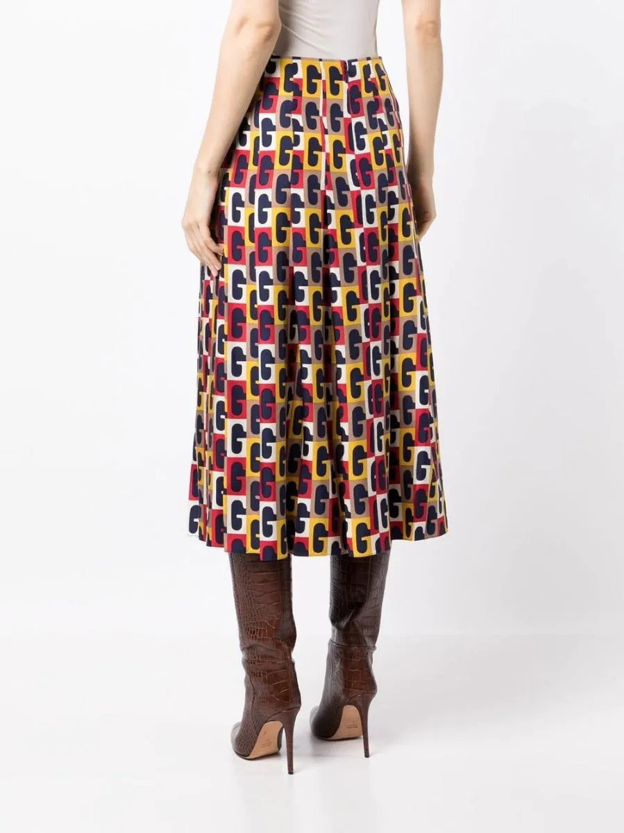 Checkered Monogram Pleated Midi Skirt