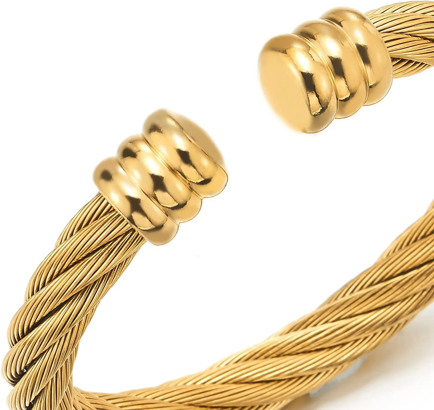 COOLSTEELANDBEYOND Large Elastic Adjustable Steel Twisted Wire Cuff Bangle Bracelet for Men Women