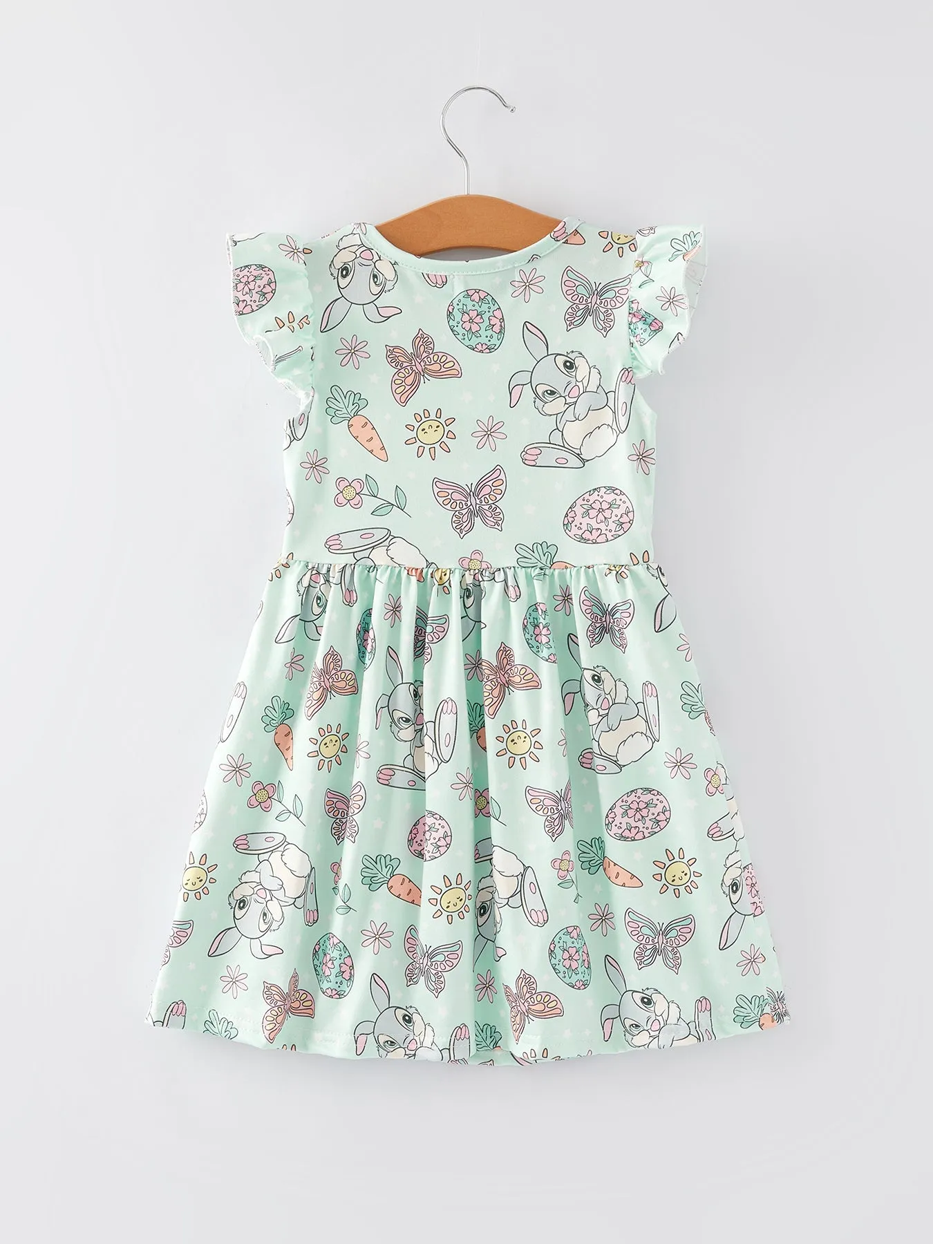 Easter Butterfly Egg Bunny Print Flying Sleeve Girls Dress