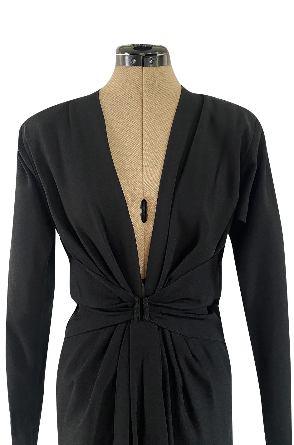 Fall 1983 Yves Saint Laurent Ad Campaign Black Low Front Plunge & Tie Dress