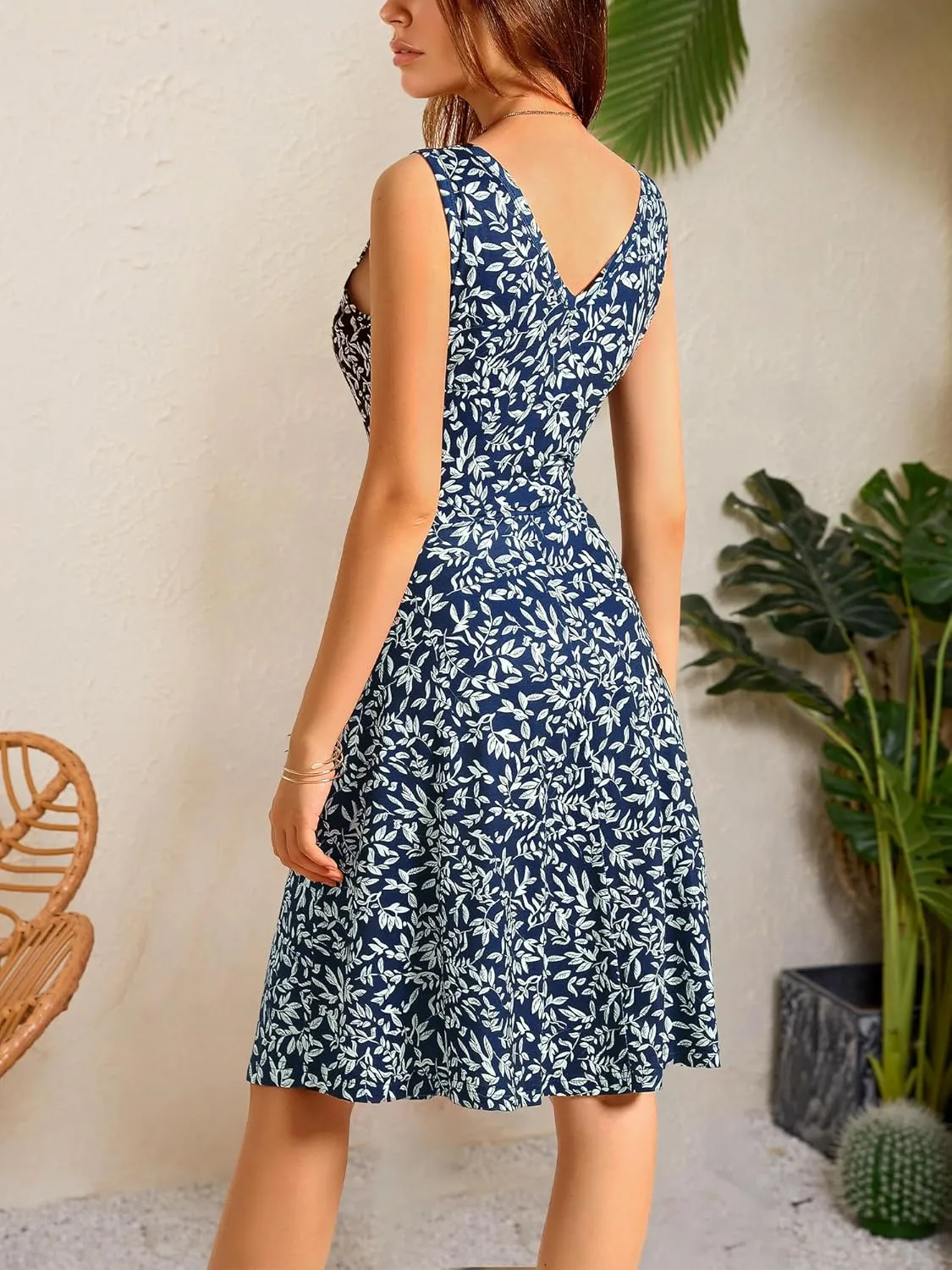FENSACE Women's Sleeveless Floral Midi Dress Casual Tank Dress