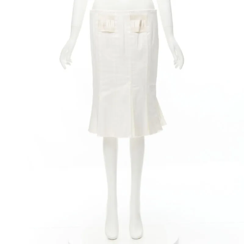 GUCCI 2004 Vintage Tom Ford web grosgrain trim panel constructed pleated skirt