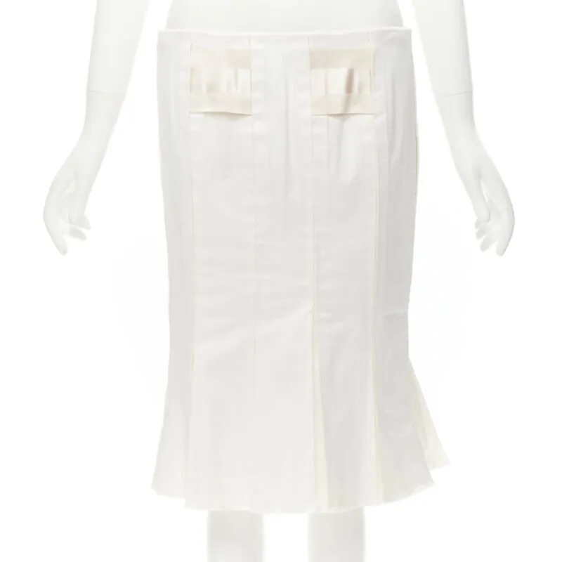 GUCCI 2004 Vintage Tom Ford web grosgrain trim panel constructed pleated skirt