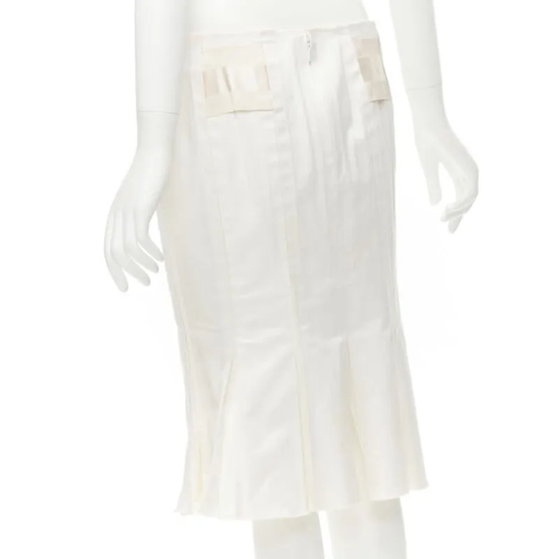 GUCCI 2004 Vintage Tom Ford web grosgrain trim panel constructed pleated skirt