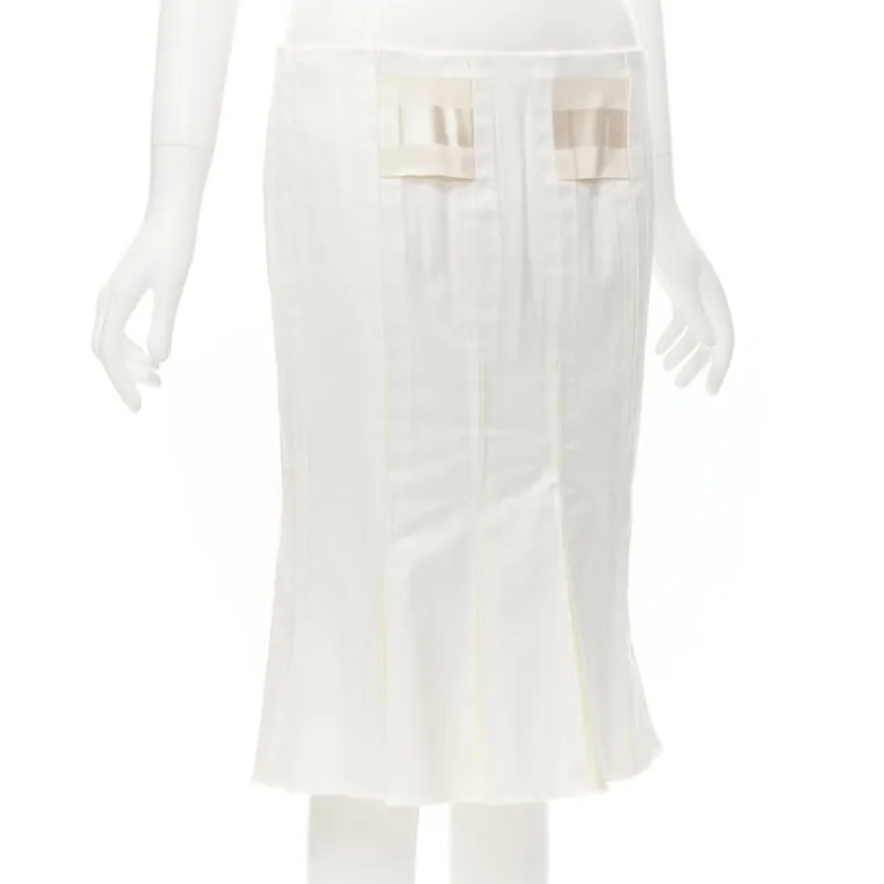 GUCCI 2004 Vintage Tom Ford web grosgrain trim panel constructed pleated skirt