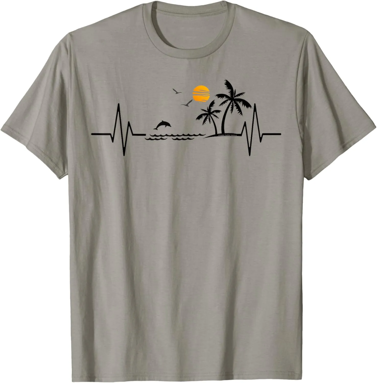 Heartbeat with Tropical Palm Trees Beach Island and Dolphin T-Shirt