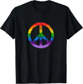 Hippie Peace Ggbtq Flag Lesbian Gay Rainbow Flag Pride T-Shirt