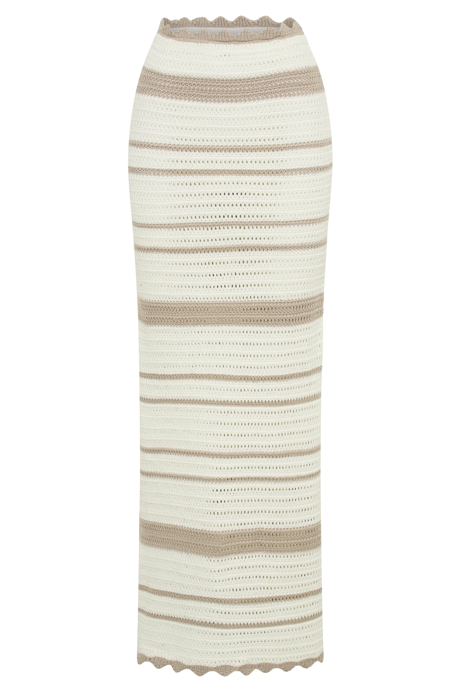 Jadia Contrast Crochet Fishtail Maxi Skirt - Taupe/White