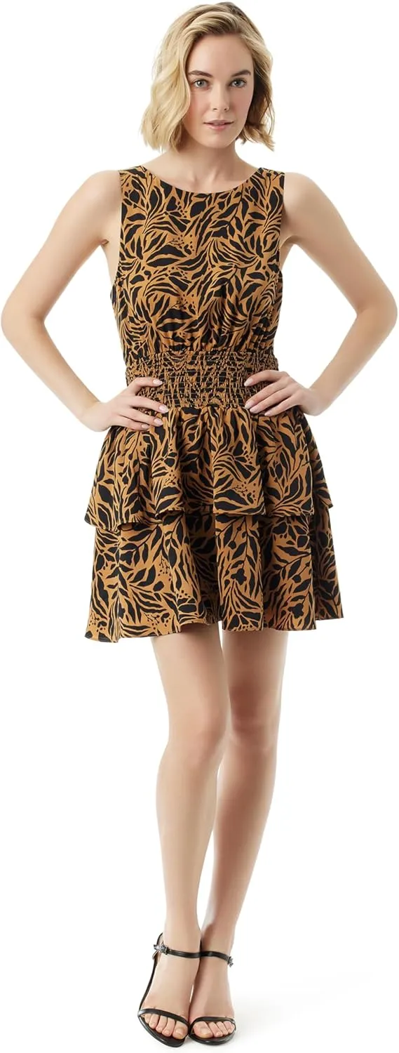 Jessica Simpson Women's Illora Smocked Waist Tiered Mini Dress with Back Cut Out Standard