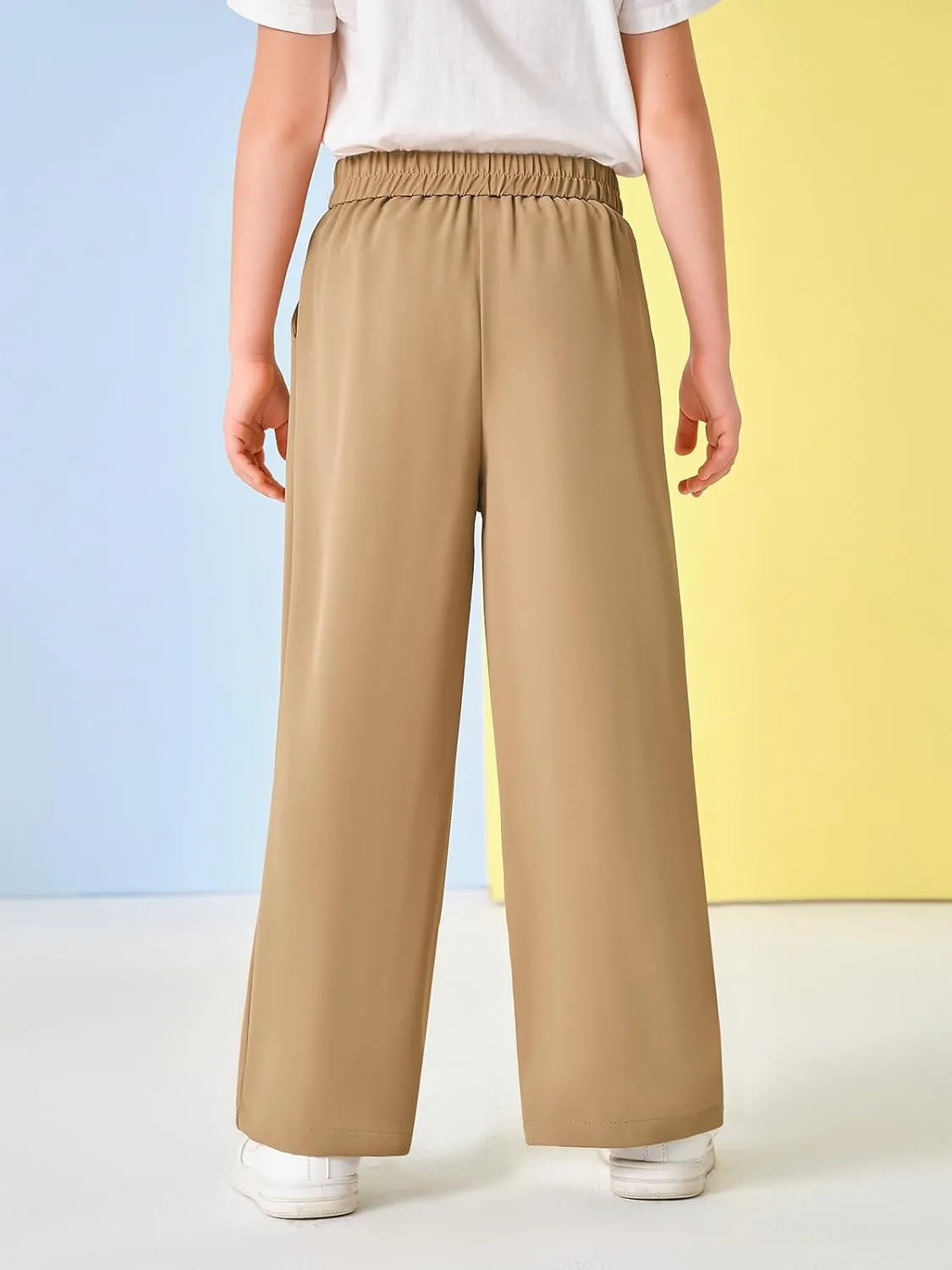 Kids Girls High Waist Wide Leg School Uniform Pants 5-14 Years