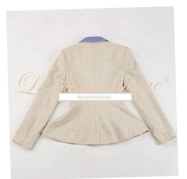 Le Palais Vintage 1940 Elegant tweed waist jacket fishtail skirt - snow flake